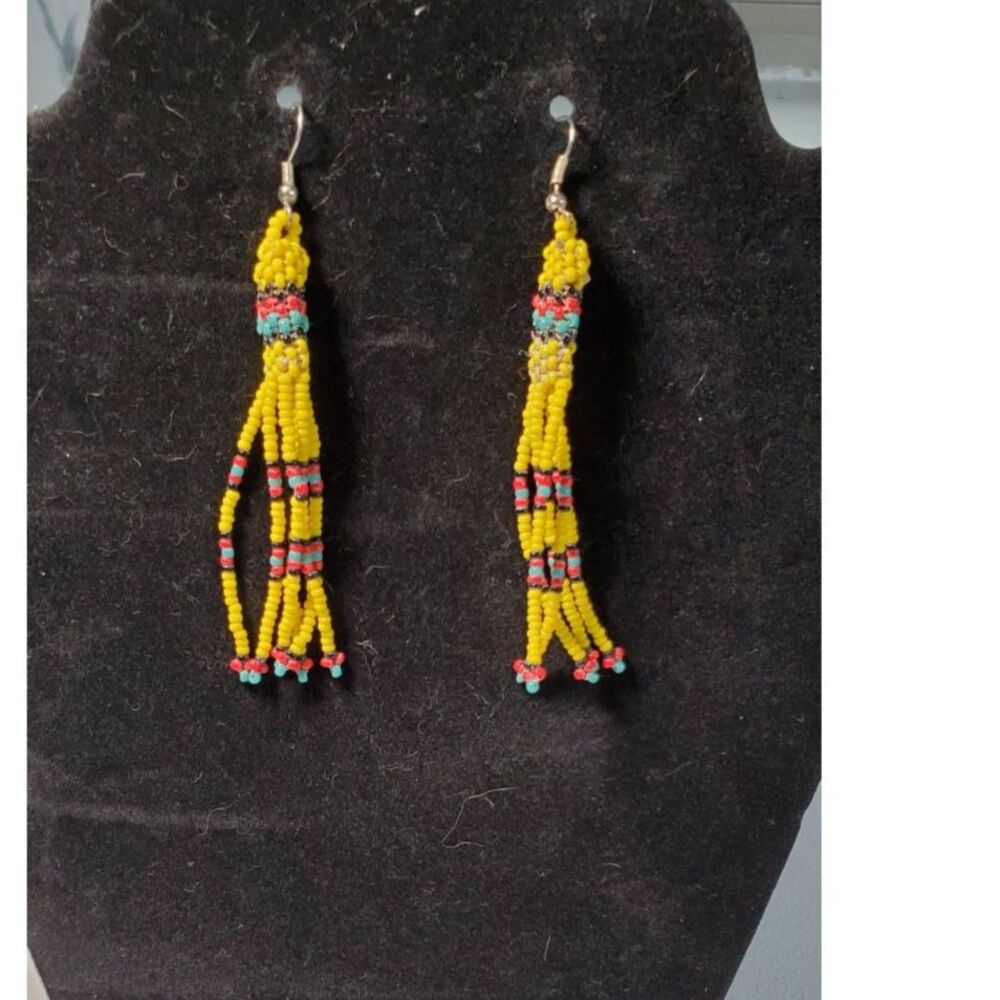 Hand Beaded Native Earrings Dangle for Pierced Ears